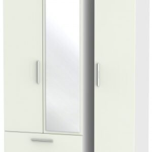 Knightsbridge Cashmere Matt and White 3 Door Tall Combi Wardrobe - 1 Mirror and LHF 2 Drawers