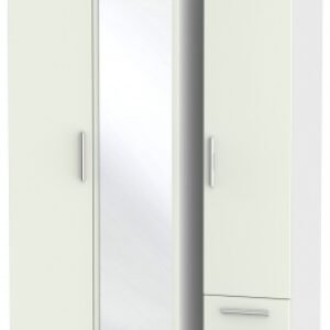 Knightsbridge Cashmere Matt and White 3 Door Tall Combi Wardrobe - 1 Mirror and RHF 2 Drawers