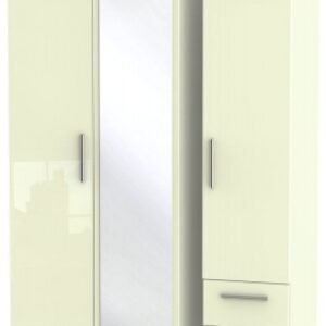 Knightsbridge Cream Gloss 3 Door Combi Wardrobe - 1 Mirror and RHF 2 Drawers