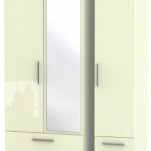 Knightsbridge Cream Gloss 3 Door Tall Combi Wardrobe - 1 Mirror