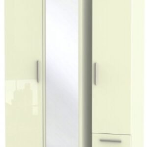 Knightsbridge Cream Gloss 3 Door Tall Combi Wardrobe - 1 Mirror and RHF 2 Drawers