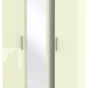 Knightsbridge Cream Gloss 3 Door Tall Triple Wardrobe - 1 Mirror