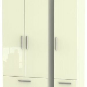 Knightsbridge Cream Gloss 3 Door Tall Triple Wardrobe - 4 Drawers