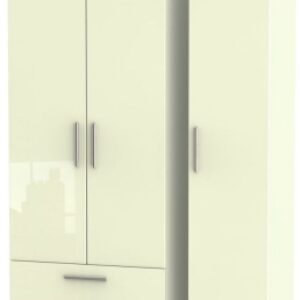 Knightsbridge Cream Gloss 3 Door Tall Triple Wardrobe - LHF 2 Drawers