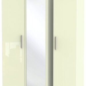 Knightsbridge Cream Gloss 3 Door Triple Wardrobe - 1 Mirror