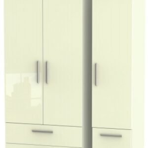 Knightsbridge Cream Gloss 3 Door Triple Wardrobe - 4 Drawers