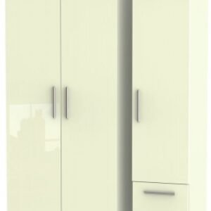 Knightsbridge Cream Gloss 3 Door Triple Wardrobe - RHF 2 Drawers