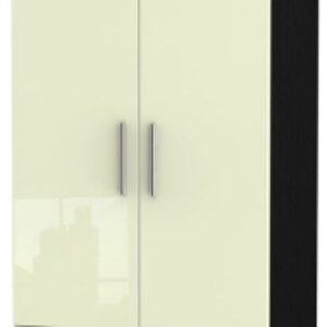 Knightsbridge Cream Gloss and Black 2 Door 2 Drawer Double Wardrobe