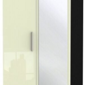 Knightsbridge Cream Gloss and Black 2 Door Combi Wardrobe - 1 Mirror