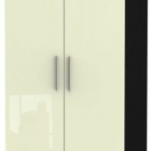 Knightsbridge Cream Gloss and Black 2 Door Plain Tall Wardrobe