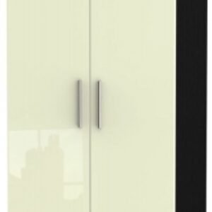 Knightsbridge Cream Gloss and Black 2 Door Plain Wardrobe