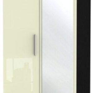 Knightsbridge Cream Gloss and Black 2 Door Tall Combi Wardrobe - 1 Mirror