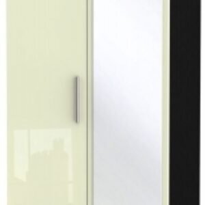 Knightsbridge Cream Gloss and Black 2 Door Tall Wardrobe - 1 Mirror