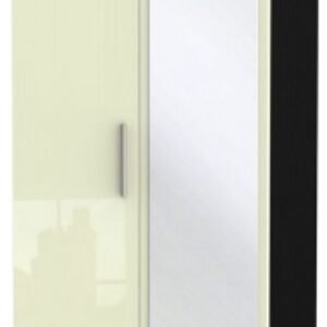 Knightsbridge Cream Gloss and Black 2 Door Wardrobe - 1 Mirror