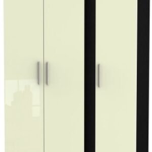 Knightsbridge Cream Gloss and Black 3 Door Tall Triple Wardrobe