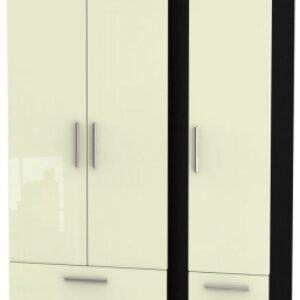 Knightsbridge Cream Gloss and Black 3 Door Tall Triple Wardrobe - 4 Drawers