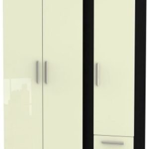 Knightsbridge Cream Gloss and Black 3 Door Tall Triple Wardrobe - RHF 2 Drawers