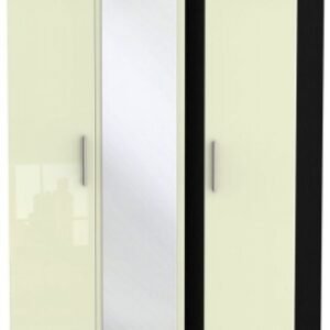 Knightsbridge Cream Gloss and Black 3 Door Triple Wardrobe - 1 Mirror