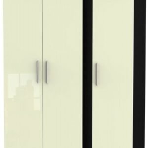 Knightsbridge Cream Gloss and Black 3 Door Triple Wardrobe