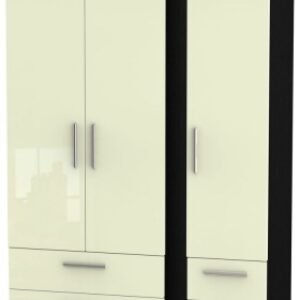 Knightsbridge Cream Gloss and Black 3 Door Triple Wardrobe - 4 Drawers