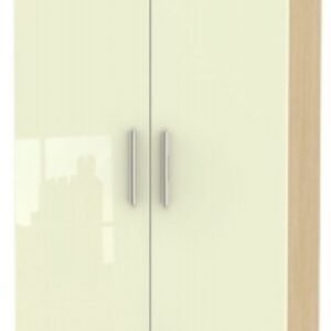 Knightsbridge Cream Gloss and Light Oak 2 Door 2 Drawer Double Wardrobe