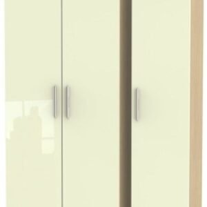 Knightsbridge Cream Gloss and Light Oak 3 Door Tall Triple Wardrobe