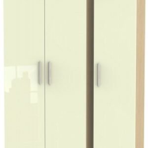 Knightsbridge Cream Gloss and Light Oak 3 Door Triple Wardrobe