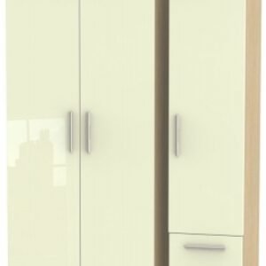 Knightsbridge Cream Gloss and Light Oak 3 Door Triple Wardrobe - RHF 2 Drawers