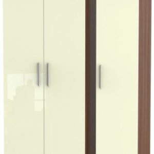 Knightsbridge Cream Gloss and Walnut Effect 3 Door Triple Wardrobe