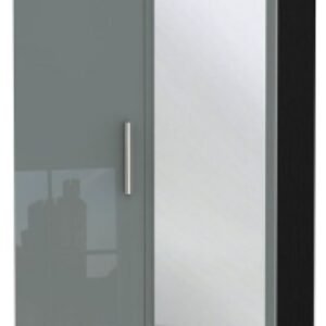 Knightsbridge Grey Gloss and Black 2 Door Combi Wardrobe - 1 Mirror