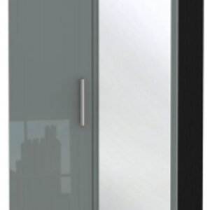 Knightsbridge Grey Gloss and Black 2 Door Tall Combi Wardrobe - 1 Mirror