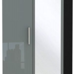 Knightsbridge Grey Gloss and Black 2 Door Tall Wardrobe - 1 Mirror