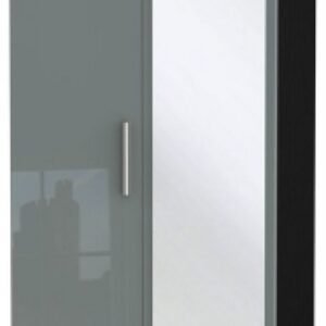 Knightsbridge Grey Gloss and Black 2 Door Wardrobe - 1 Mirror