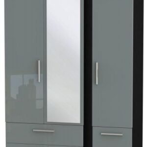 Knightsbridge Grey Gloss and Black 3 Door Combi Wardrobe - 1 Mirror