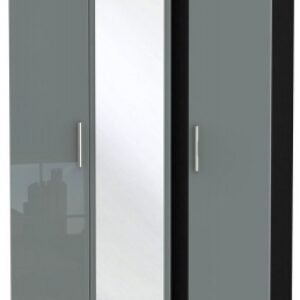 Knightsbridge Grey Gloss and Black 3 Door Tall Triple Wardrobe - 1 Mirror