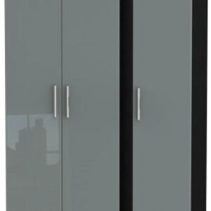 Knightsbridge Grey Gloss and Black 3 Door Tall Triple Wardrobe