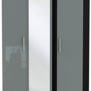 Knightsbridge Grey Gloss and Black 3 Door Triple Wardrobe - 1 Mirror