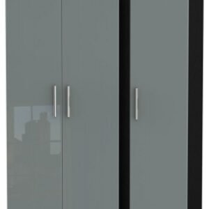 Knightsbridge Grey Gloss and Black 3 Door Triple Wardrobe