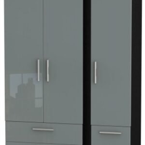 Knightsbridge Grey Gloss and Black 3 Door Triple Wardrobe - 4 Drawers