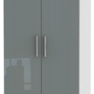 Knightsbridge Grey Gloss and White 2 Door 2 Drawer Tall Wardrobe