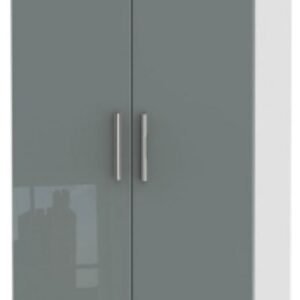 Knightsbridge Grey Gloss and White 2 Door Plain Tall Wardrobe