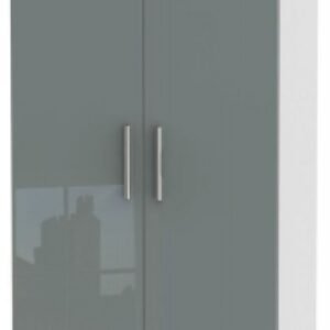 Knightsbridge Grey Gloss and White 2 Door Plain Wardrobe