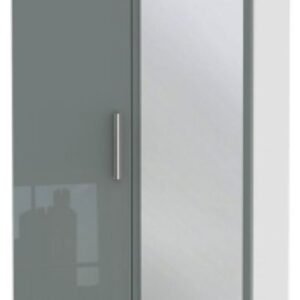 Knightsbridge Grey Gloss and White 2 Door Tall Combi Wardrobe - 1 Mirror