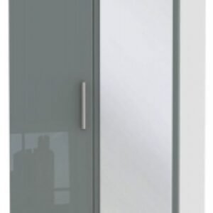 Knightsbridge Grey Gloss and White 2 Door Tall Wardrobe - 1 Mirror