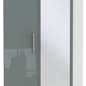 Knightsbridge Grey Gloss and White 2 Door Wardrobe - 1 Mirror