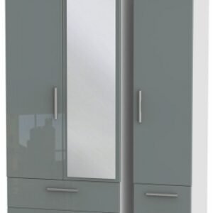 Knightsbridge Grey Gloss and White 3 Door Combi Wardrobe - 1 Mirror