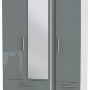 Knightsbridge Grey Gloss and White 3 Door Tall Combi Wardrobe - 1 Mirror