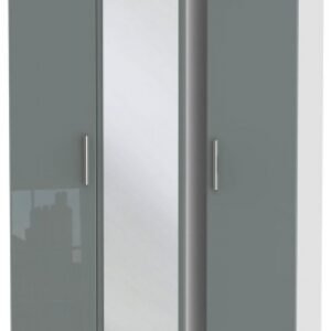 Knightsbridge Grey Gloss and White 3 Door Tall Triple Wardrobe - 1 Mirror