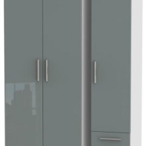 Knightsbridge Grey Gloss and White 3 Door Tall Triple Wardrobe - RHF 2 Drawers