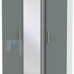 Knightsbridge Grey Gloss and White 3 Door Triple Wardrobe - 1 Mirror